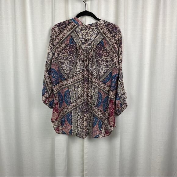 Stitch Fix Lavender Brown Burgundy Jenna Split Neck Silk Blouse Sz.M NWT - Picture 8 of 11
